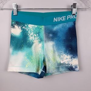 Nike Pro Shorts Teal and Blue Patterned Spandex